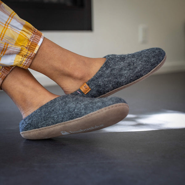 Wool Slipper with Leather Sole - Dark Gray Image Alt