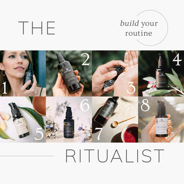 The Ritualist | Build Your Ritual - Eight steps of a skin care routine with bottles including cleansers, serums, retinol-alternative, restorative facial & neck cream, among others.
