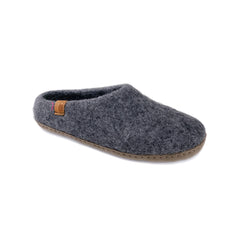 Wool Slipper with Leather Sole - Dark Gray