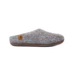 Wool Slipper with Leather Sole - Light Gray