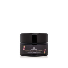 A black cosmetic jar of anna matte Roswellia & Rose Eye Balm on a clean white background.