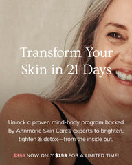 Advertisement for a skin care program with a woman's face and promotional text.