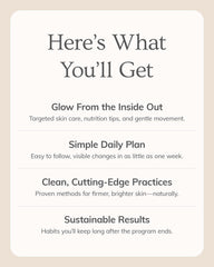 Text describing a skincare program with benefits on a beige background