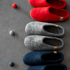 Wool Slipper with Leather Sole - Light Gray